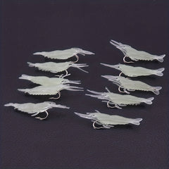 10pcs Luminous Shrimp Soft Bait w/Hooks for Carp Fishing Silicone Glow in Dark