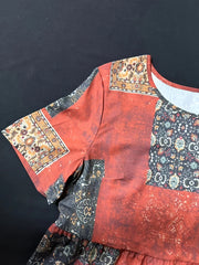 Ethnic Patchwork Print Dress Boho Crew Neck Short Sleeve Maxi Dress