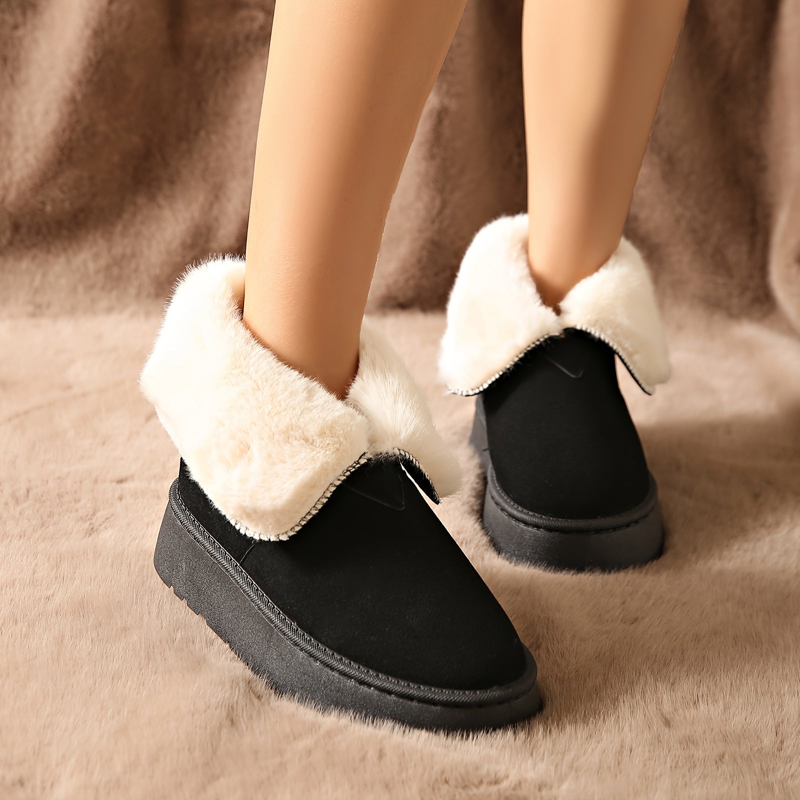 Women's Thermal Snow Boots Faux Fur Lined Platform Ankle Boots