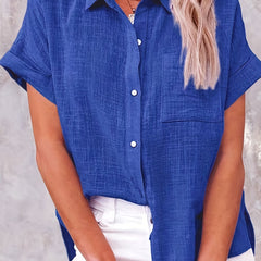 Casual Blouse Women's Plus Button Up Short Sleeve Blouse