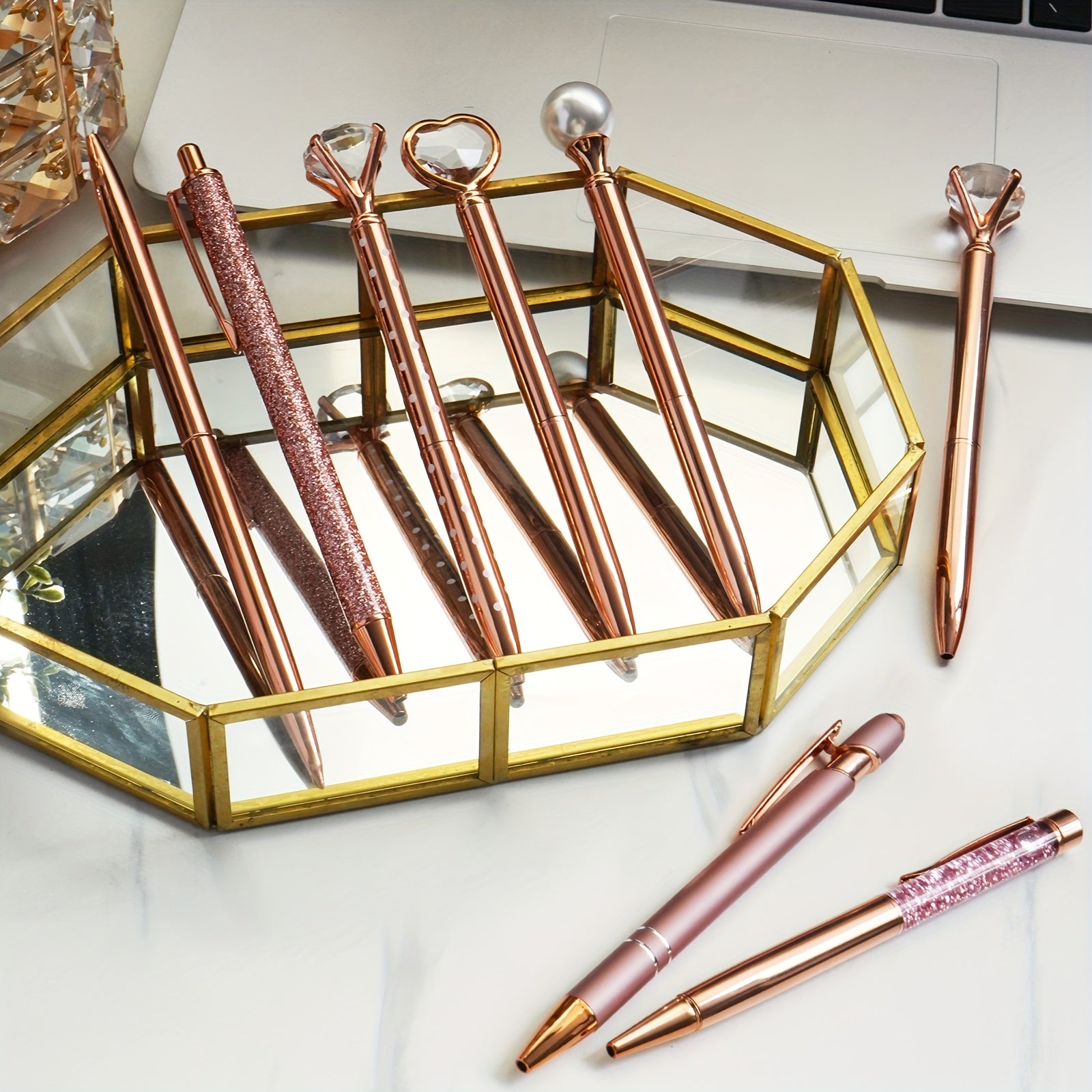 Rose Gold Ballpoint Pens with Quicksand Glitter Diamondoid