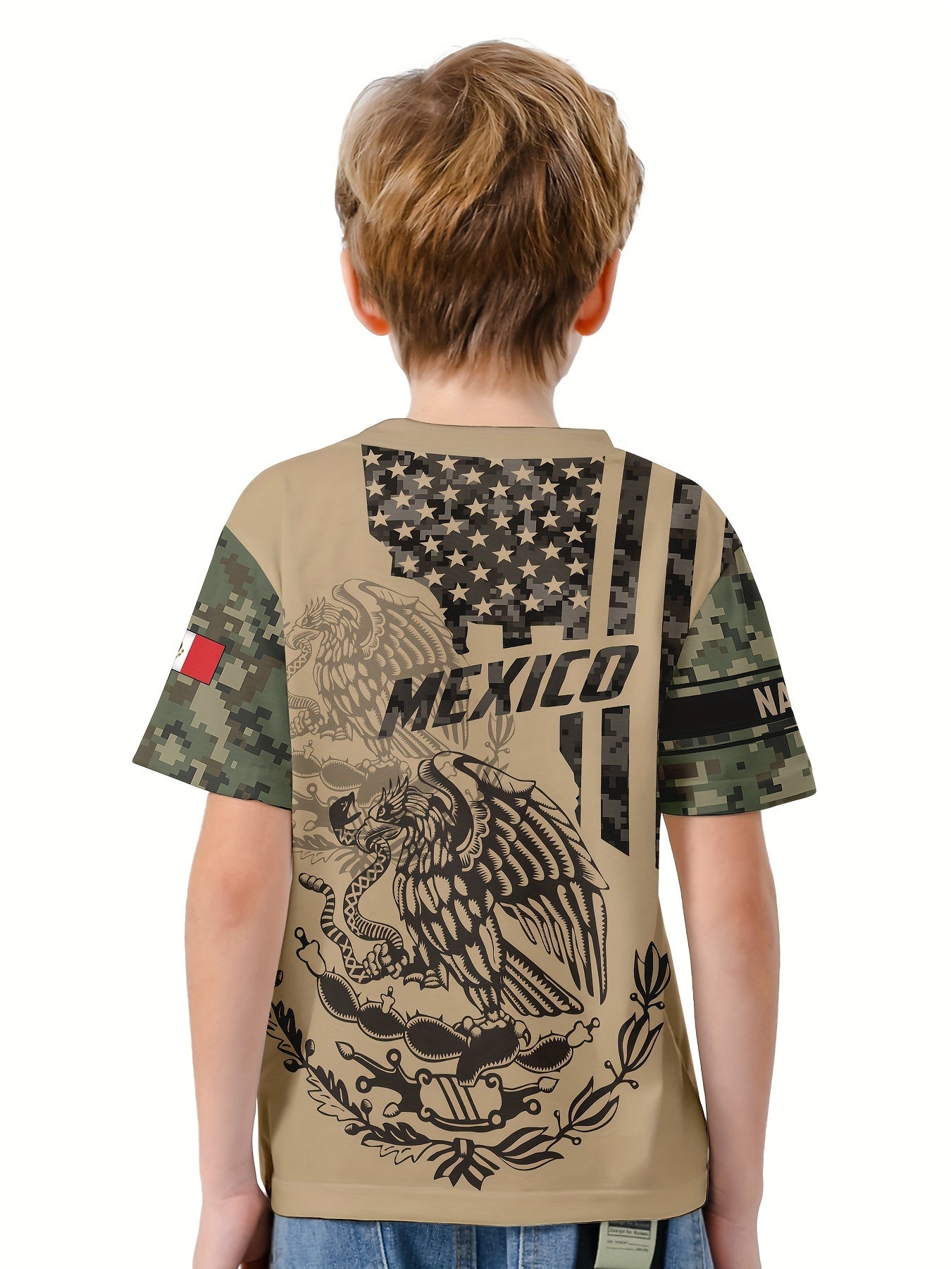 MEXICO Boys Summer Sports T-shirt Round Neck Short Sleeve Casual Top