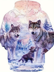 Wolf 3D Print Hoodie Men's Graphic Kangaroo Pocket Pullover