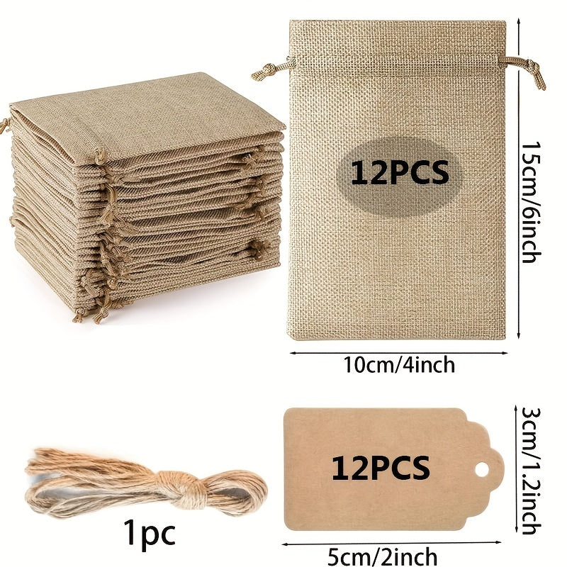 25 Reusable Burlap Gift Bags w/ Drawstring Small Party Bags Foldable Versatile