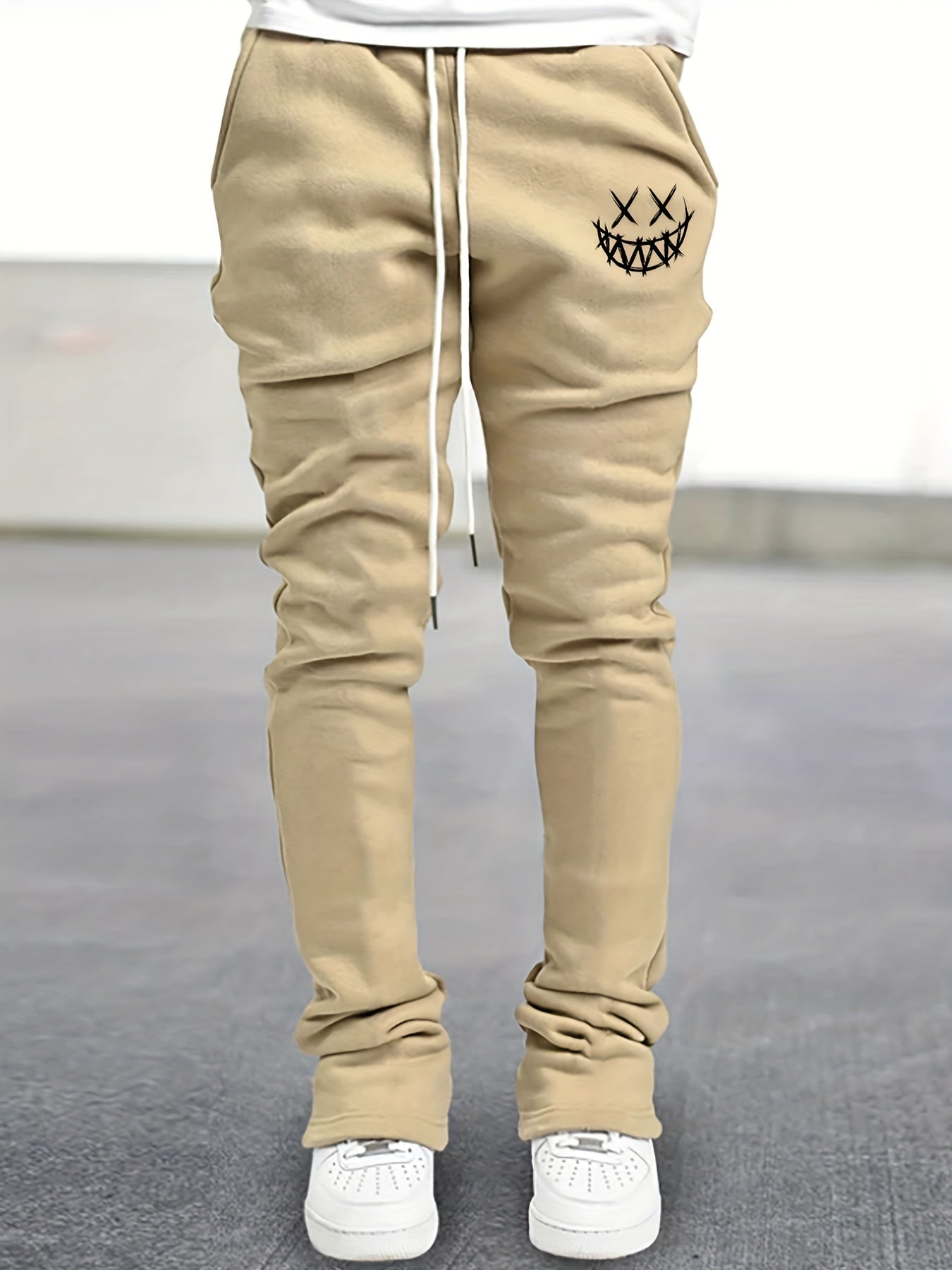 Smile Face Flare Pants Men Drawstring