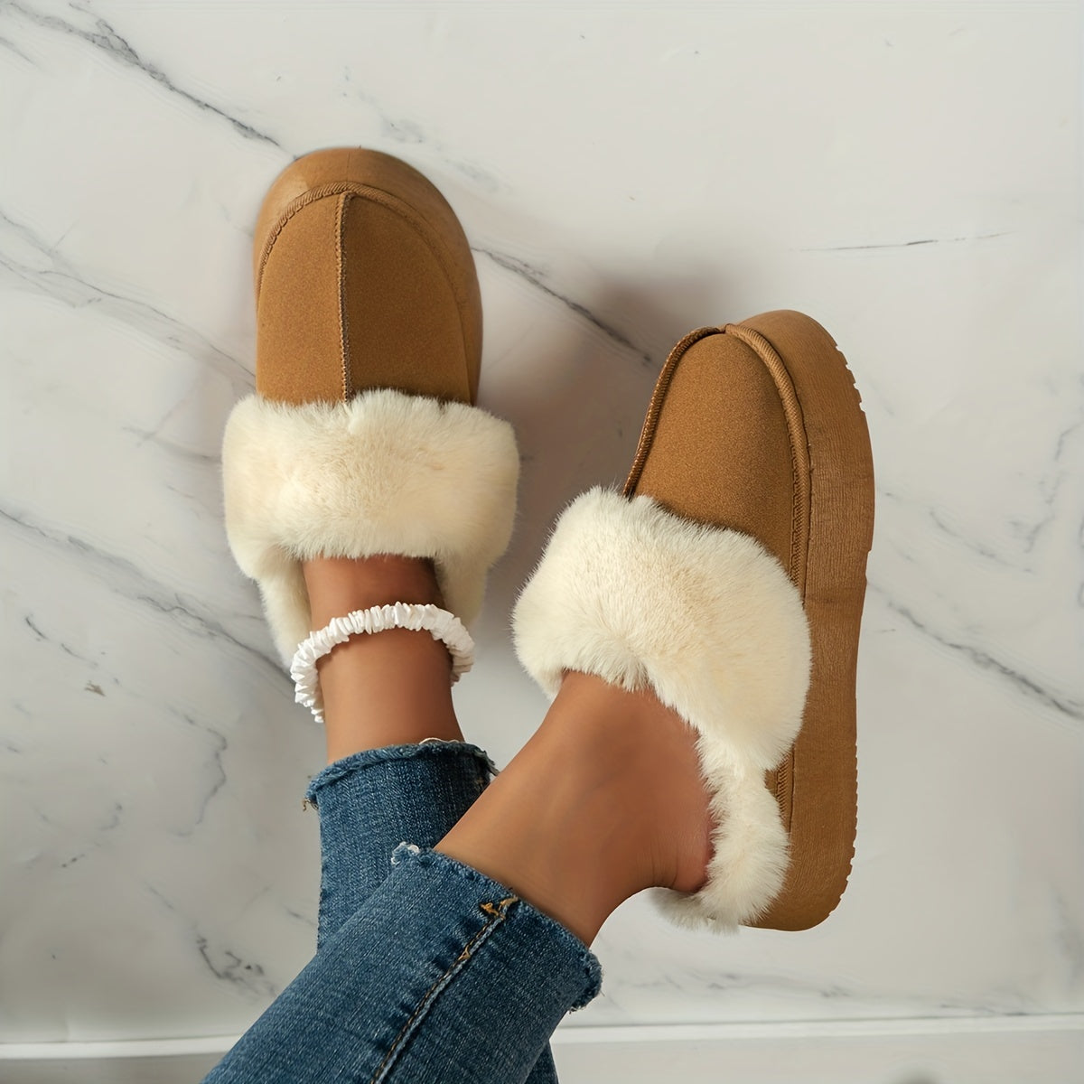Women's Fluffy Furry Platform Slippers Warm Cozy Plush Shoes