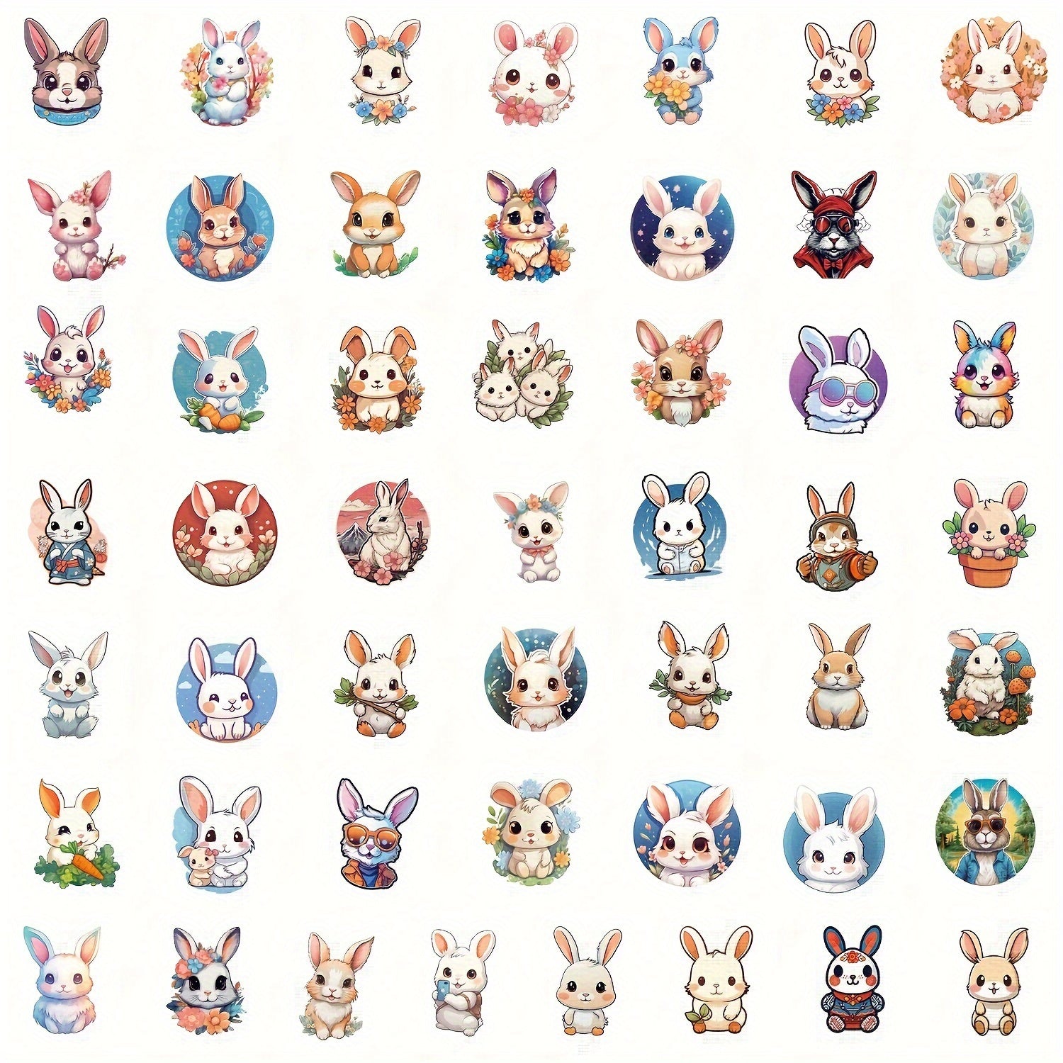 50pcs Bunny Series Stickers for Notebooks Laptops Helmets Desks Water Bottles