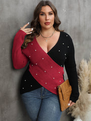 Colorblock Faux Pearl Decor Sweater