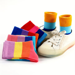 Kids Rainbow Striped Crew Socks - Pack of 5
