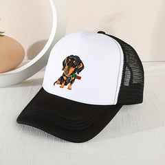 Mesh Print Rose Flower Dog Baseball Cap Sunshade Peaked Cap Trucker Hat