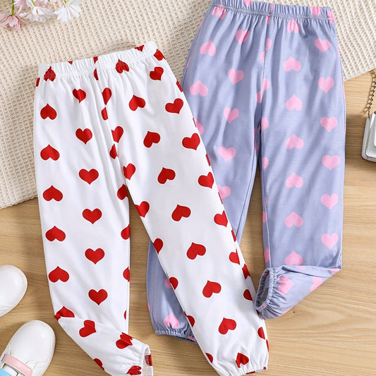 2Pcs Toddler Girls Heart Print Jogger Pants