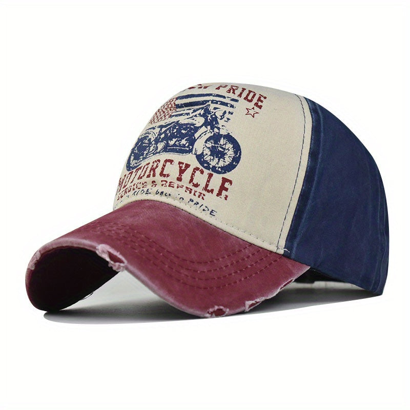 Washed Denim Print Baseball Cap for Men and Women