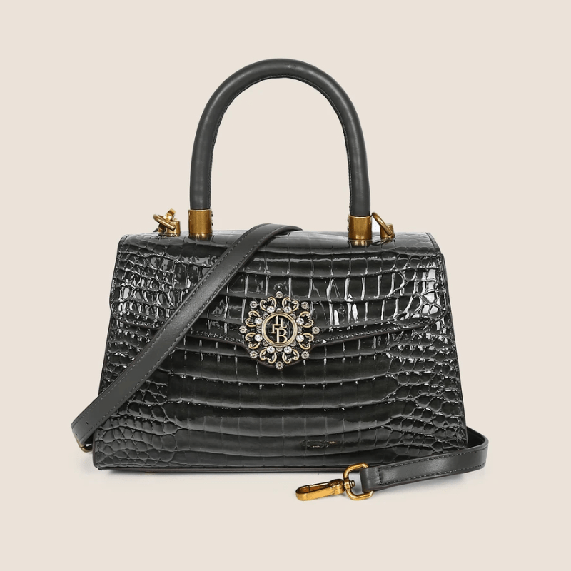 Crocodile Texture Handbag with Metal Clasp for Parties
