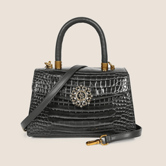 Crocodile Texture Handbag with Metal Clasp for Parties