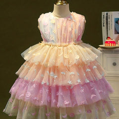 Princess Dress for Kid Girls with Ombre Moon & Stars Appliques