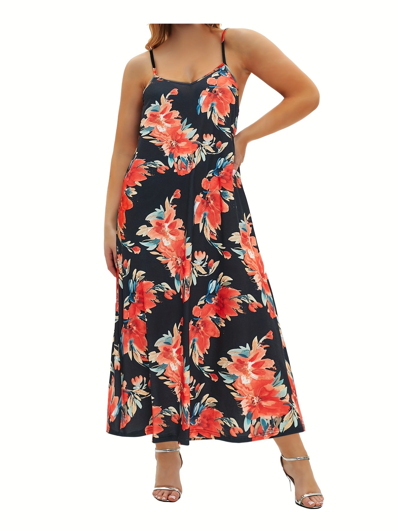 Floral Print V Neck Maxi Dress