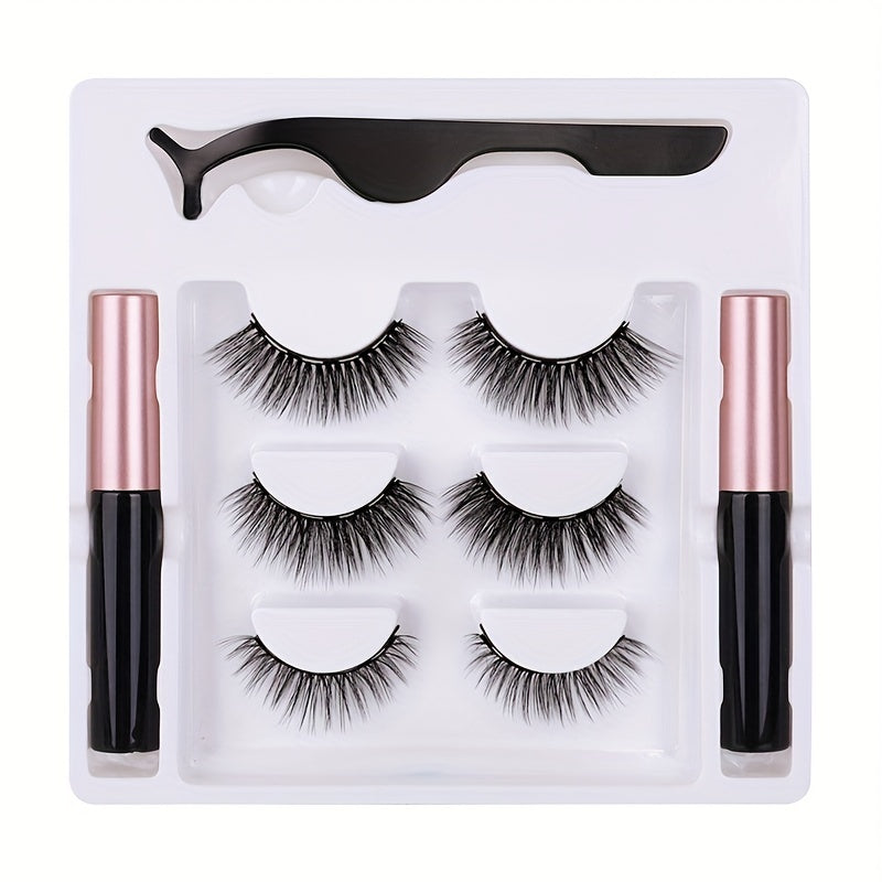 3 Pairs Magnetic Eyelash Kit with Applicator Eyeliners
