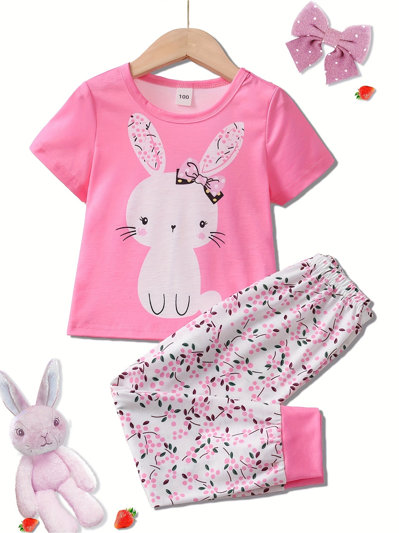 Toddler Girls Pajamas Set Cartoon Print Short Sleeve Top & Matching Pants