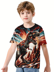 Dinosaur Print Boy's Casual Short Sleeve Tee