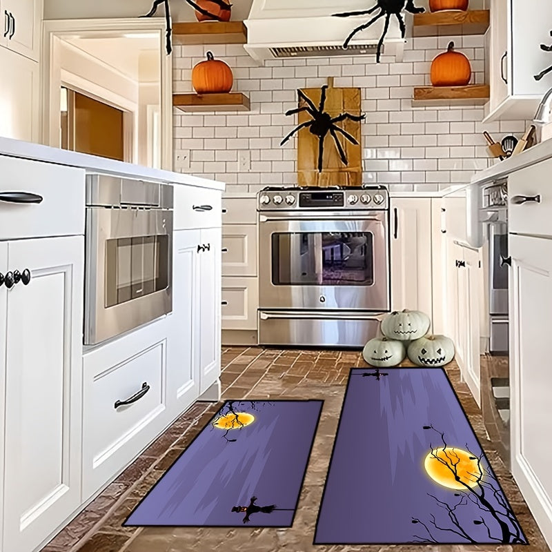 2pcs Halloween Kitchen Carpet & Cushion Set Anti-Fouling Non-Slip Washable Mat