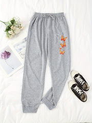 Butterflies Print Jogger Pants Drawstring Waist Casual Sports Sweatpants
