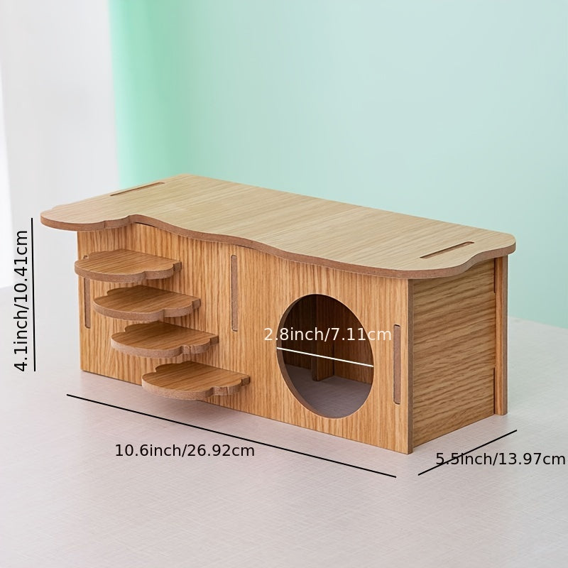 Hamster Hideout Cage Accessories Wooden Hide Hut with Platform for Small Animals