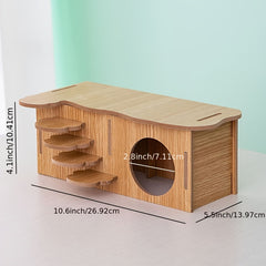 Hamster Hideout Cage Accessories Wooden Hide Hut with Platform for Small Animals