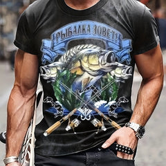 Fish 3D Print Men's Short Sleeve T-shirt Graphic Tee Summer Clothes