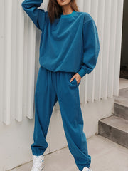 Solid Corduroy Sweatshirt & Joggers Set