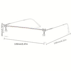 Y2K Bow Star Decor Glasses Frame Rhinestone Lensless Decorative Glasses