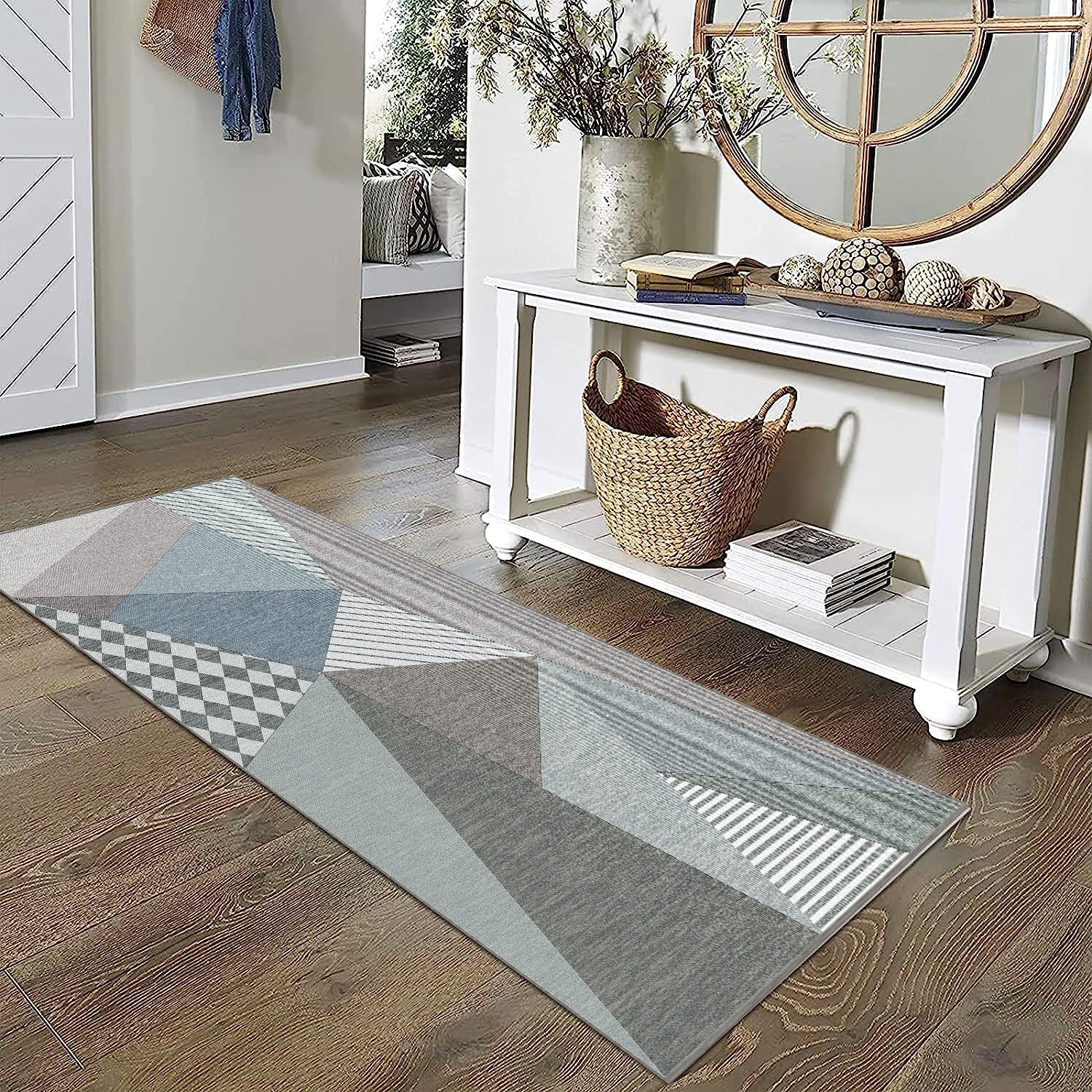 Nordic Style Geometric Stone Pattern Kitchen Rug Soft Non-slip Carpet
