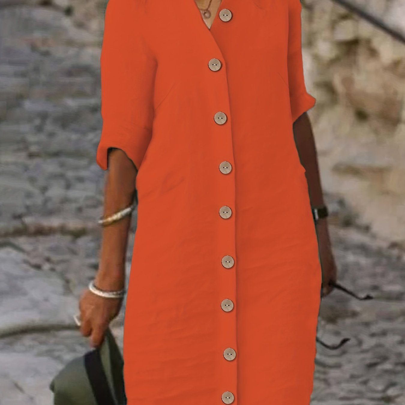 Solid Short Sleeve Button Up Shirt Dress