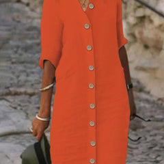Solid Short Sleeve Button Up Shirt Dress