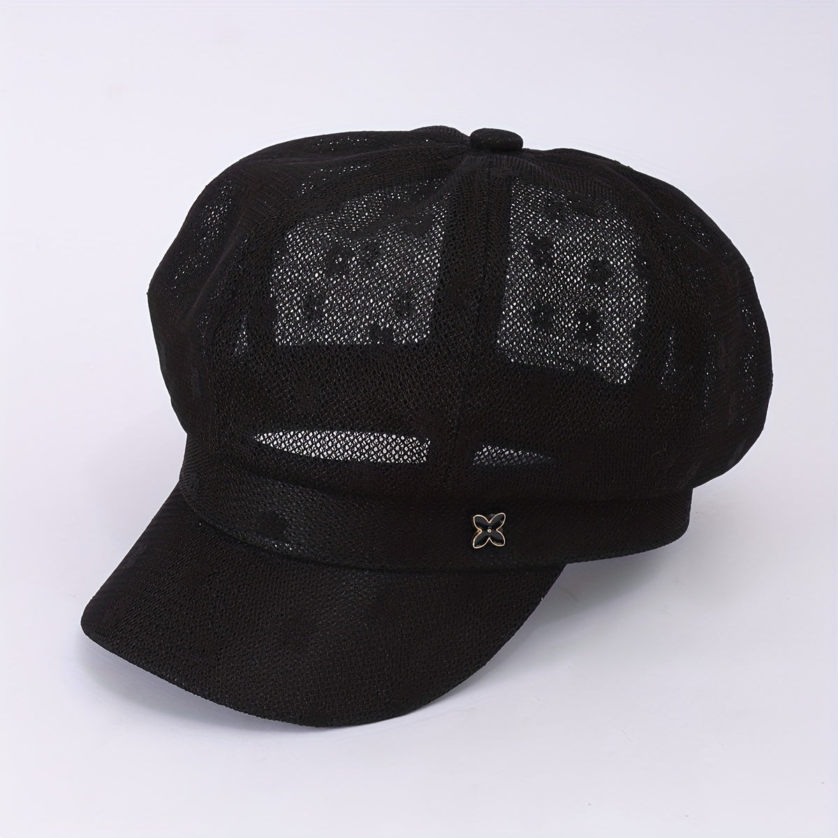 Solid Beret Flower Embroidery Hollow Knitted Newsboy Hat