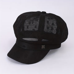 Solid Beret Flower Embroidery Hollow Knitted Newsboy Hat