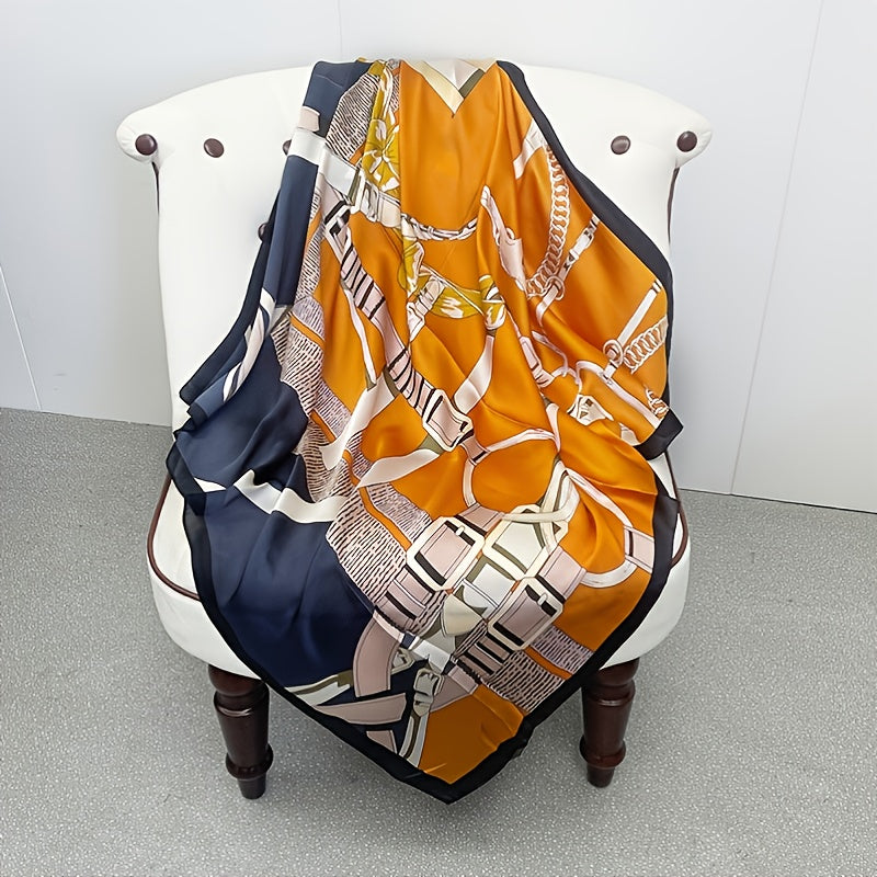 Orange Printed Silk Scarf Small Square Bandana Winter Warm