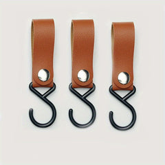3pcs Portable Camping Hooks PU Leather Storage Buckle Keychain Tripod Hook
