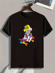 Dog Skateboard Print Men's Graphic T-shirt for Summer
