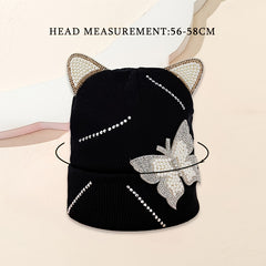 Pearl Butterfly Ear Knitted Hat for Valentines