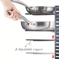Adjustable Pots and Pans Organizer 8 Slots Rustproof