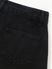 Solid A-line Denim Skirt with Pockets