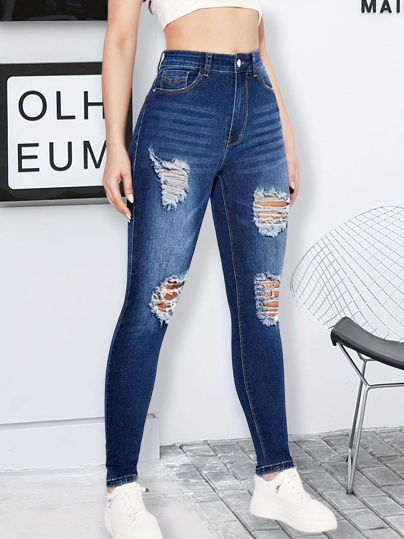 High Waist Skinny Denim Pants Stretchy Fitting Pencil Jeans