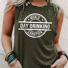 Letter Print Crew Neck Tank Top Casual Sleeveless Women's Clothing
