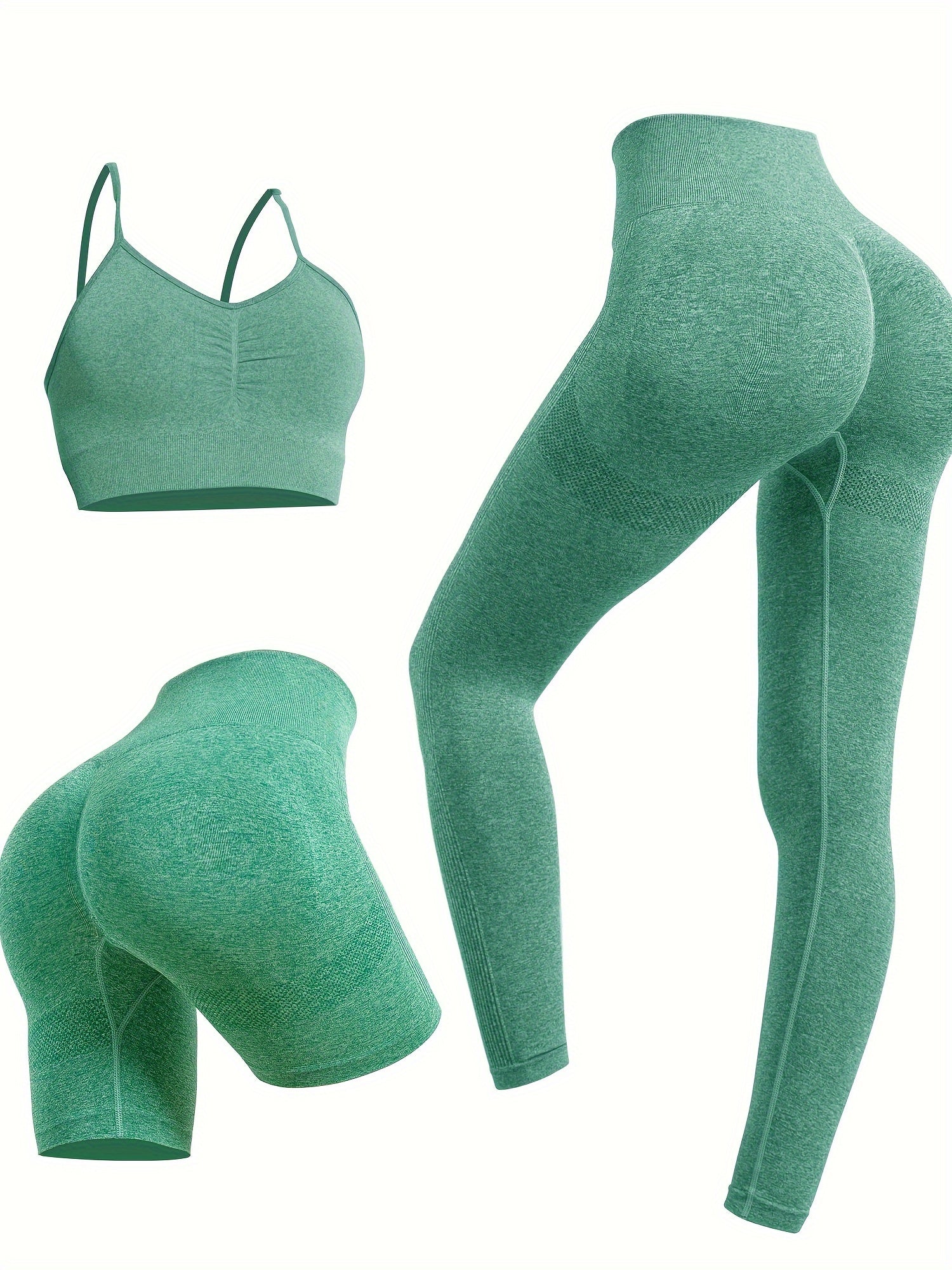 3pcs Yoga Set Sports Bra & High Waist Shorts & Leggings Suit