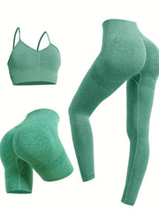 3pcs Yoga Set Sports Bra & High Waist Shorts & Leggings Suit