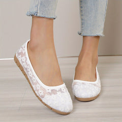 Women's Lace Flat Shoes Pointed Toe Soft Sole Slip On Comfy Walking Flats