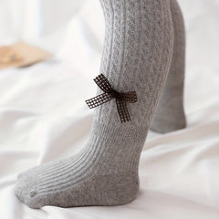 Girls Bow Decor Ribbed Knit Pantyhose Soft Tights Leggings Pants