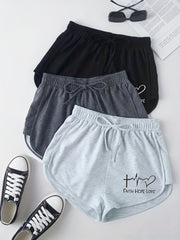 3 Pack Letter Print Drawstring Shorts for Women