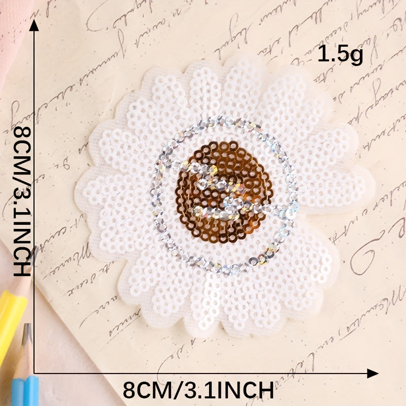 3pcs Embroidered Sequin Flower Iron On Patches DIY Stickers