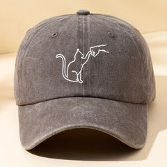 Cartoon Cat Printed Washed Baseball Cap Sun Protection Hat
